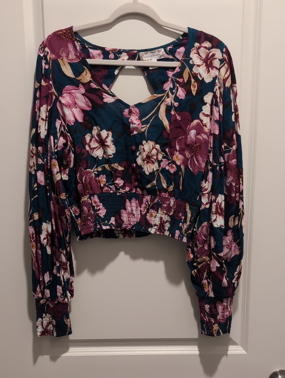 Band Of The Free Women's Floral V-Neck Smocked Crop Top & Skirt - Teal & Plum